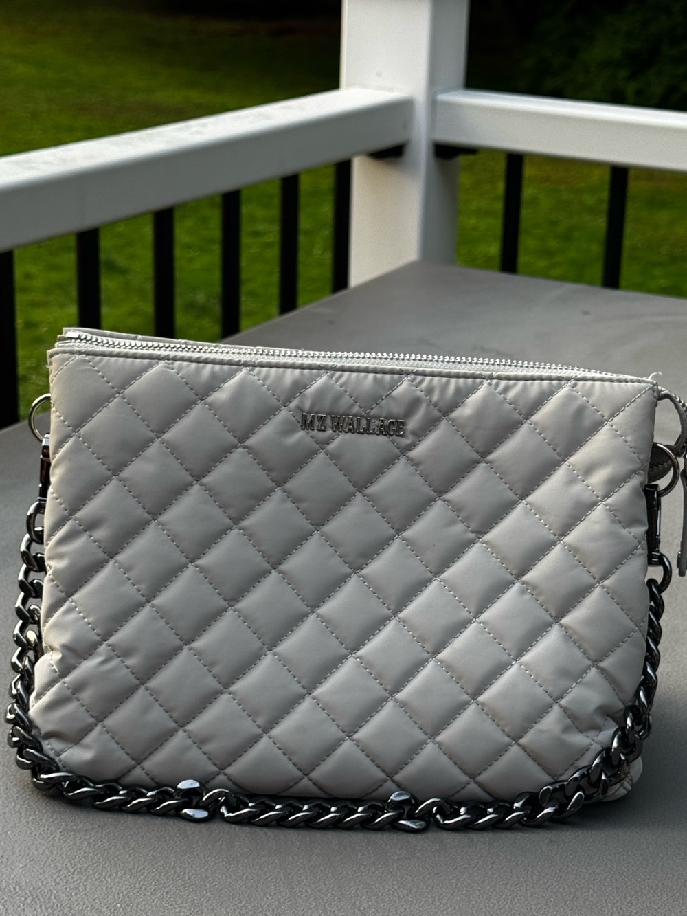 MZ Wallace Quilted Light Gray Pippa Chain Strap Crossbody